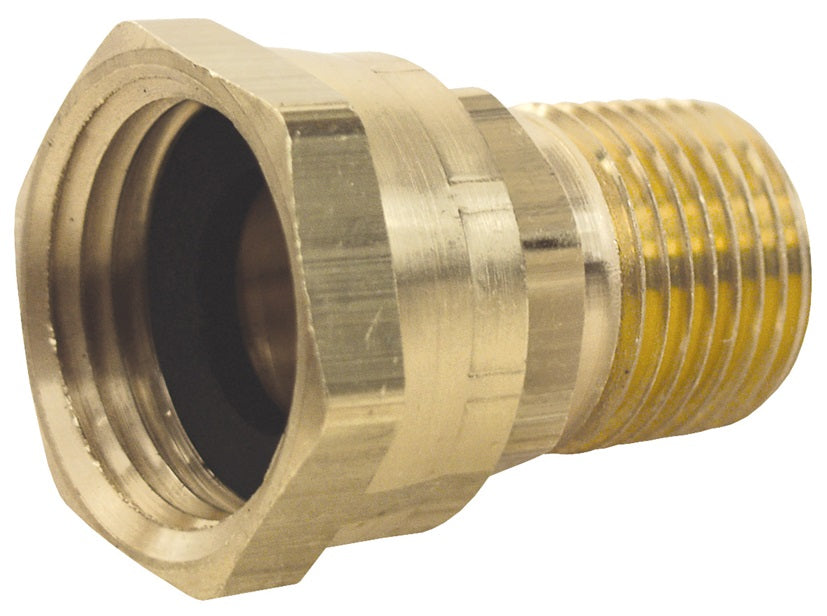 5041204C by Dixon Valve | Garden Hose Adapter | 3/4" Female GHT Swivel x 1/4" Male NPTF | Brass