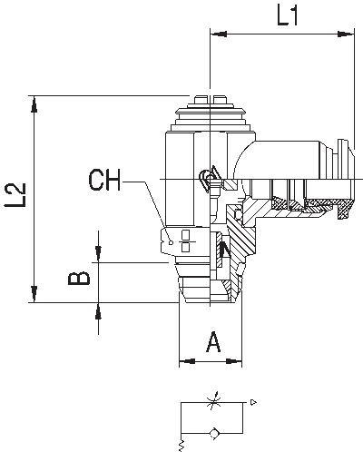 57901-14-1/2 by AIGNEP | Functional (Flow Controls) Series | Flow Control | 14mm Tube x 1/2" Swift-Fit Male | Metal Release Collet | Flow Out Screw Adjustment