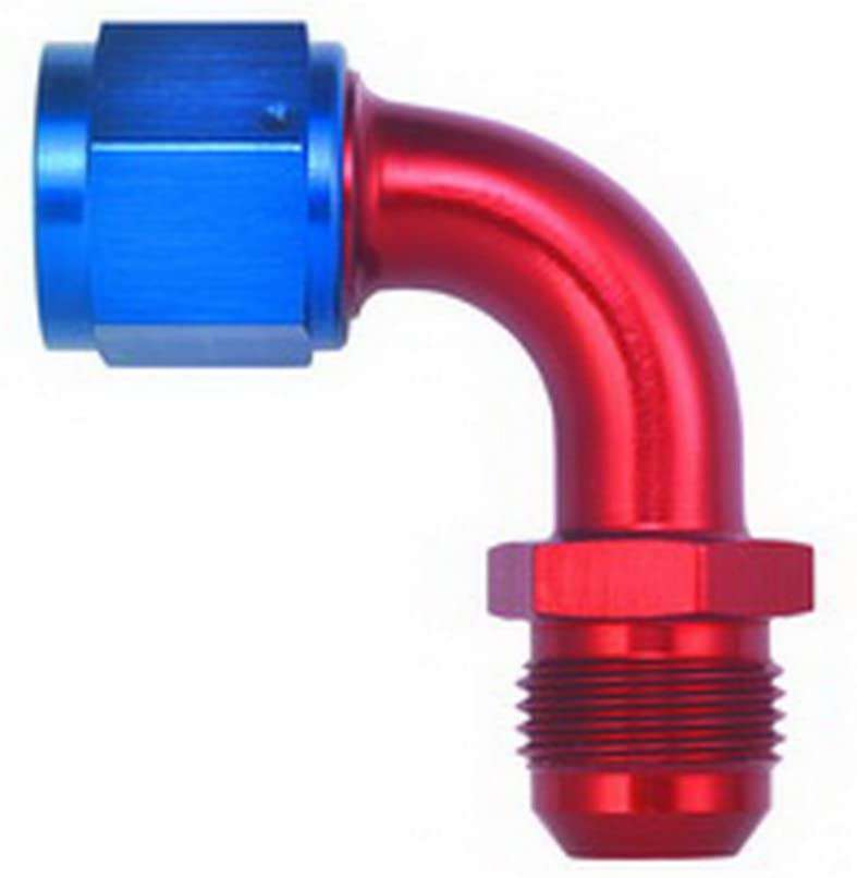 FBM3157 (FCM3157) Eaton Aeroquip® -10 Male AN x -10 Female Flare Swivel AN 90° Elbow Adapter - Red/Blue Anodized Aluminum