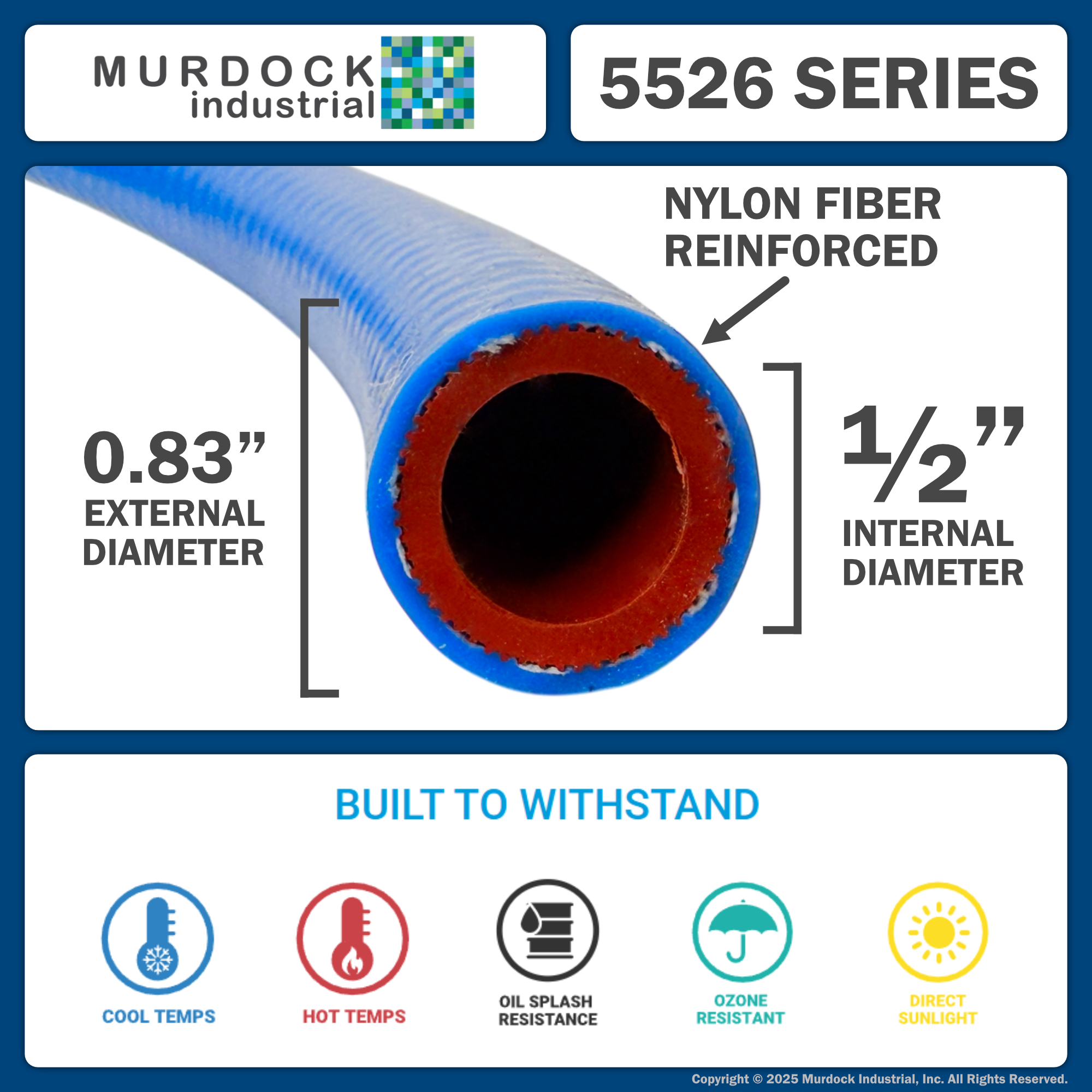 5526-050x25 by FlexFab | Series 5526 | 1-ply Standard Heater Hose | 0.50" ID | 0.83" OD | Blue | 25ft Boxes
