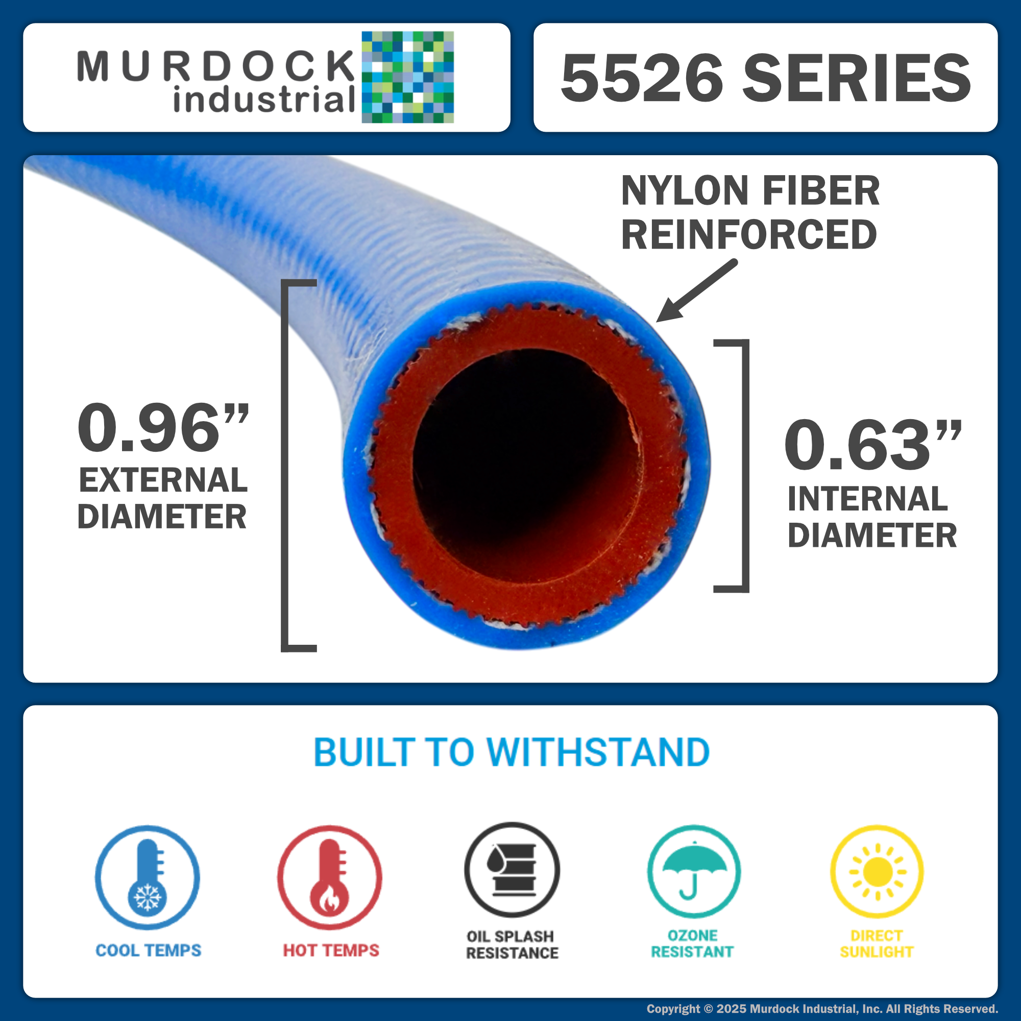 5526-062x25 by FlexFab | Series 5526 | 1-ply Standard Heater Hose | 0.63" ID | 0.96" OD | Blue | 25ft Boxes