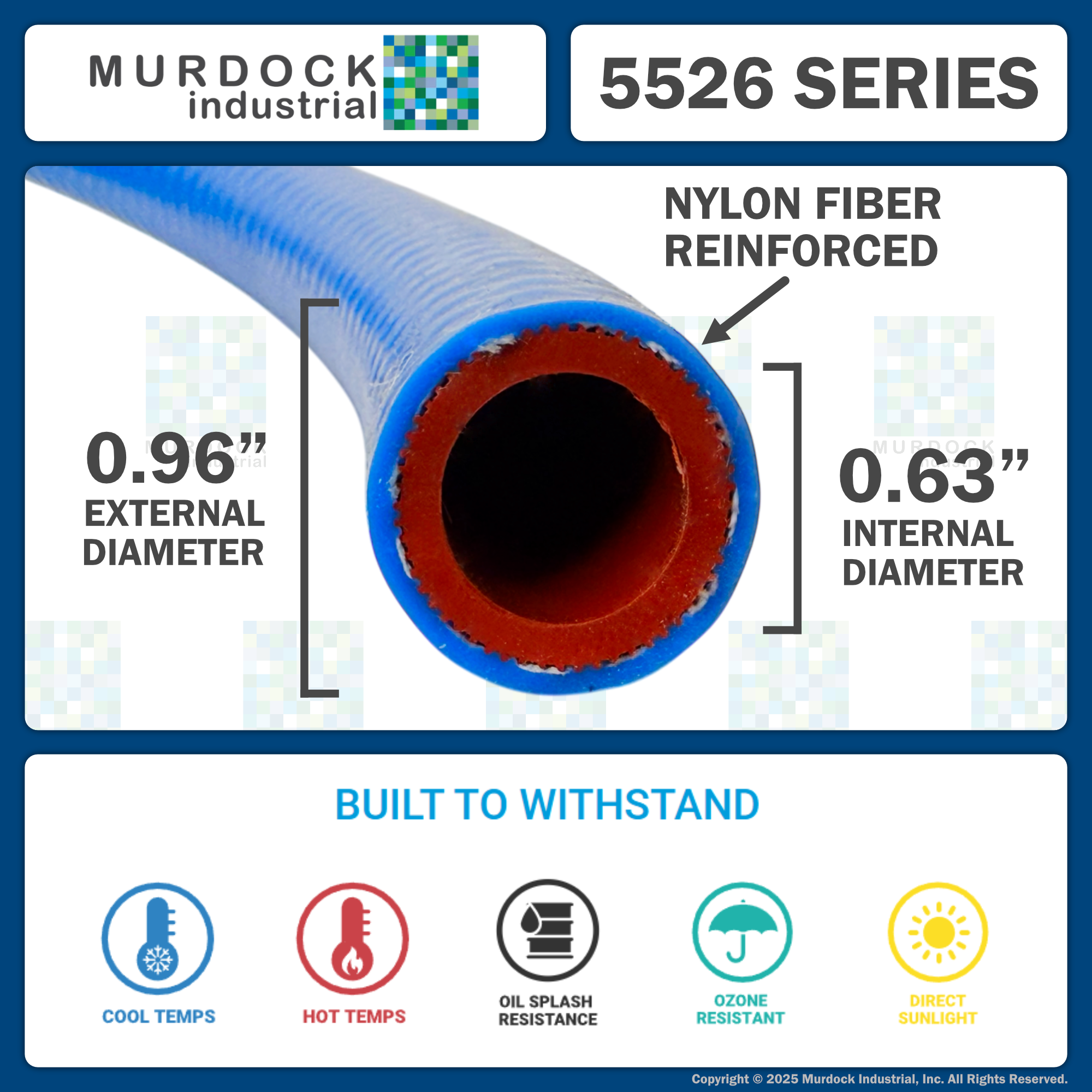 5526-062x50 by FlexFab | Series 5526 | 1-ply Standard Heater Hose | 0.63" ID | 0.96" OD | Blue | 50ft Boxes