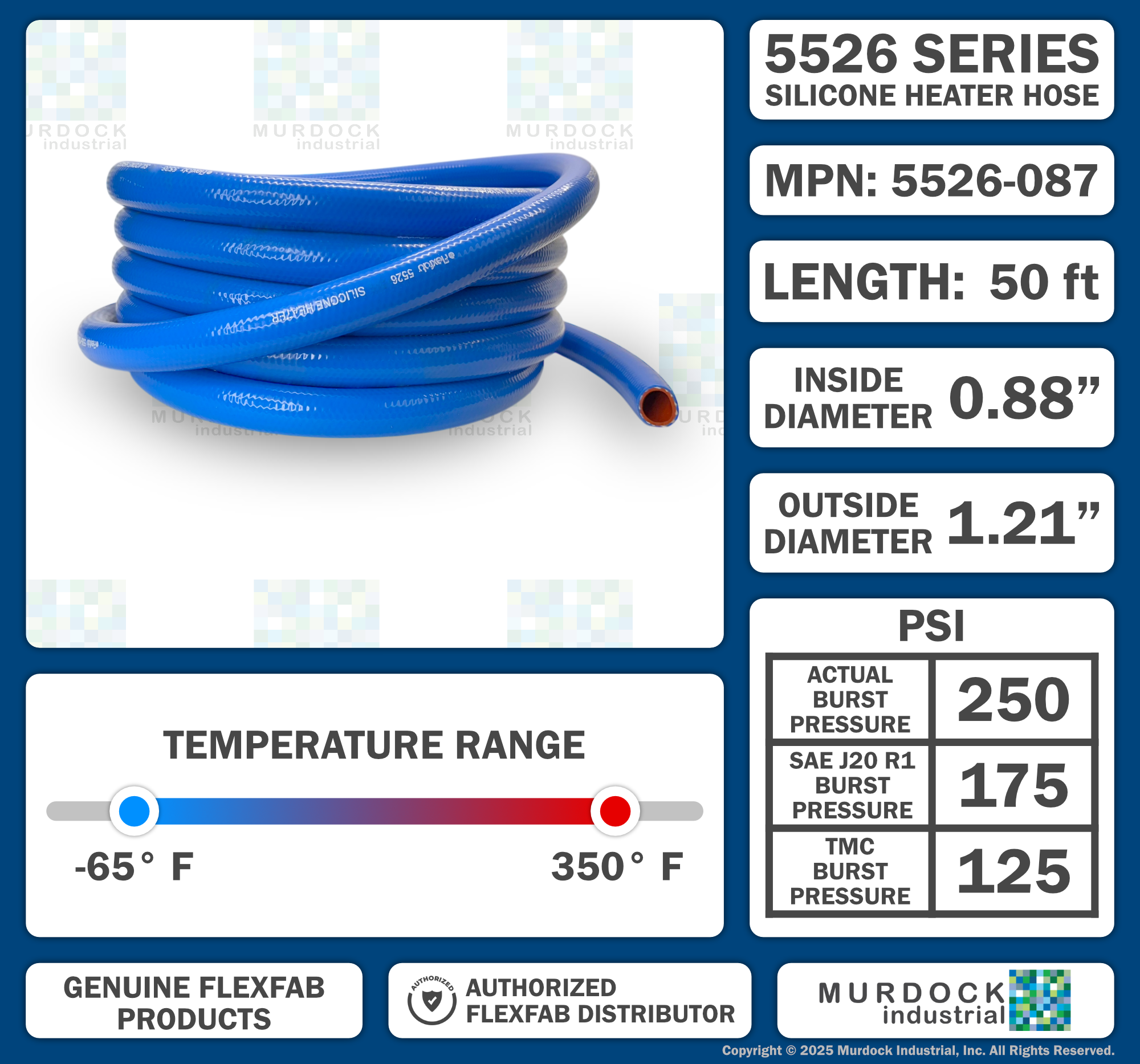 5526-087x50 by FlexFab | Series 5526 | 1-ply Standard Heater Hose | 0.88" ID | 1.21" OD | Blue | 50ft Boxes