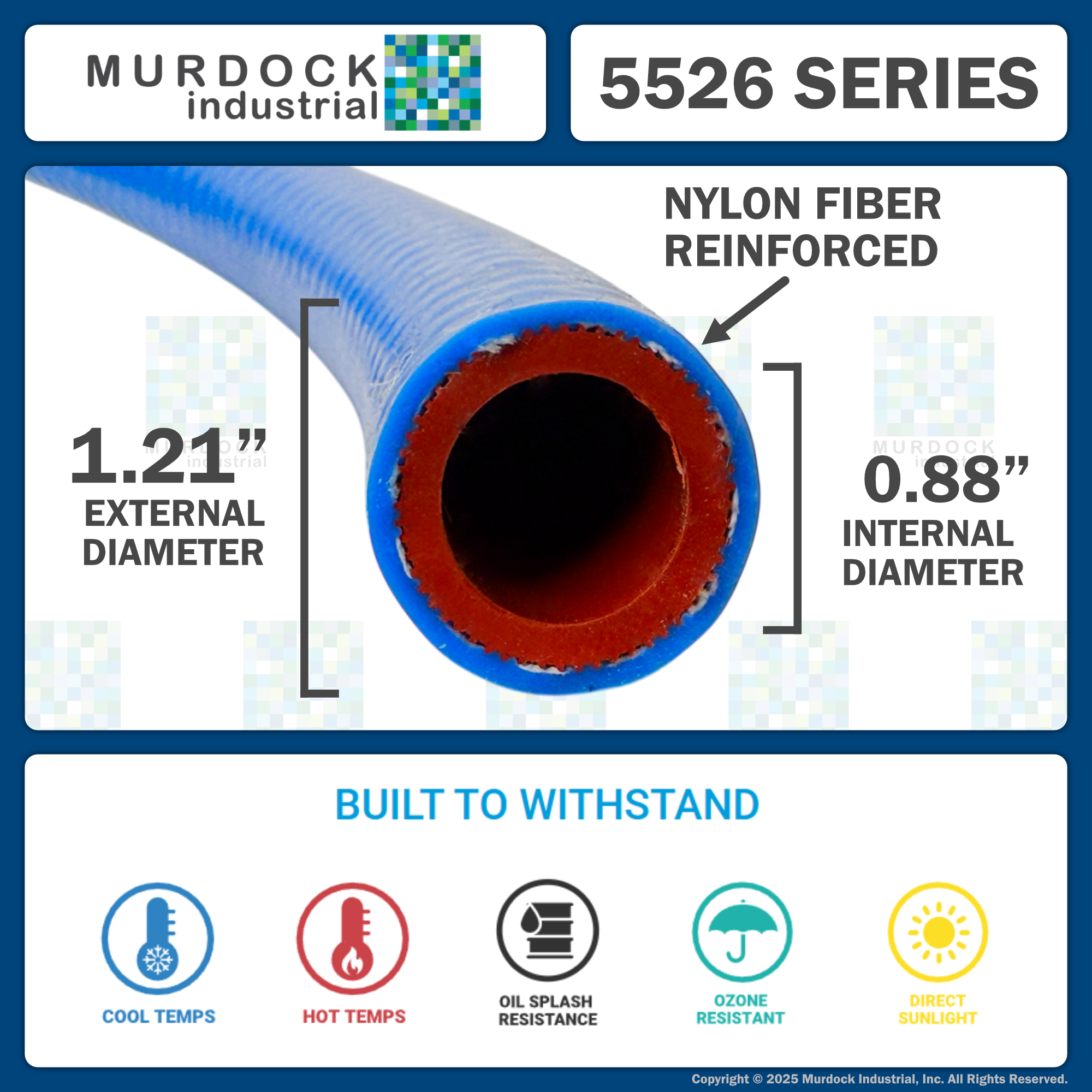 5526-087x50 by FlexFab | Series 5526 | 1-ply Standard Heater Hose | 0.88" ID | 1.21" OD | Blue | 50ft Boxes