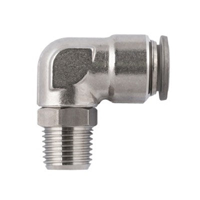 60110-4-1/4 by AIGNEP | 60/62 Series | Swivel | 4mm Tube Push Connect x 1/4" BSPT Male | 90° Elbow | FKM Seal | Stainless Steel