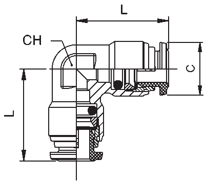 60130-04 by AIGNEP | 60/62 Series | Union | 1/4" Tube Push Connect | 90° Elbow | FKM Seal | Stainless Steel