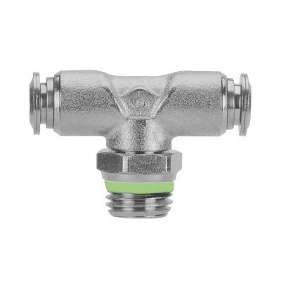 60210-06-04 by AIGNEP | 60/62 Series | Swivel Branch | 3/8" Tube Push Connect x 1/4" Male Swift-Fit Universal Thread | Tee | FKM Seal | Stainless Steel