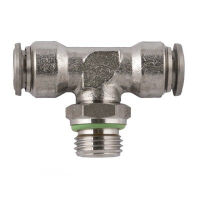 60215-12-3/8 by AIGNEP | 60/62 Series | Swivel Branch | 12mm Tube Push Connect x 3/8" Male BSPP | Tee | FKM Seal | Stainless Steel