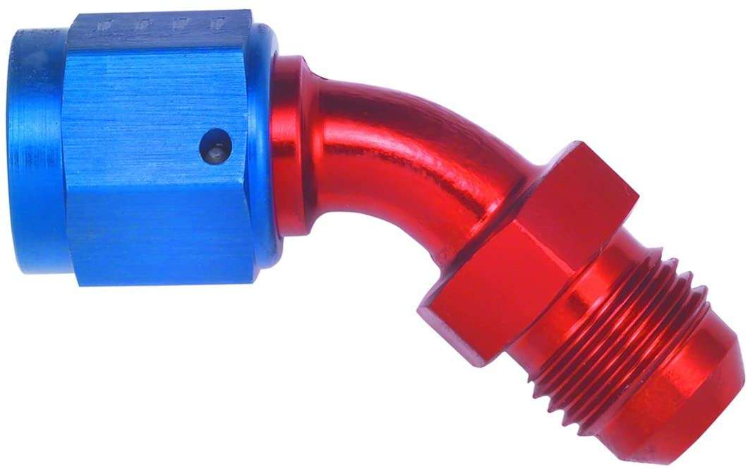 FBM3150 (FCM3150) Eaton Aeroquip® -10 Male AN x -10 Female Flare Swivel AN 45° Elbow Adapter - Red/Blue Anodized Aluminum