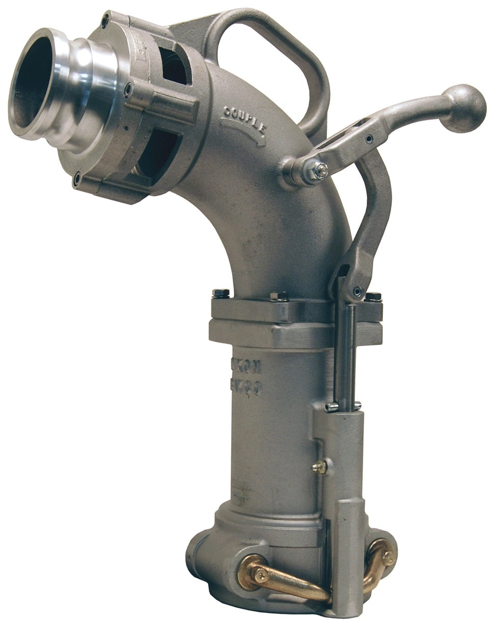 6200XAT by Dixon Valve | 6200-Series | Side Lever Type Drop Elbow | 4" Size | Tall Elbow with 4" Adapter Inlet and Anti-Spill Sleeve | Aluminum