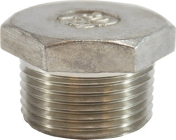 62635 by Midland | 150# Stainless Steel Fitting | Cored Hex Head Plug | 1" Male NPT | 304 Stainless Steel