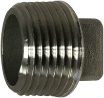 62656 by Midland | 150# Stainless Steel Fitting | Cored Square Head Plug | 1-1/4" Male NPT | 304 Stainless Steel