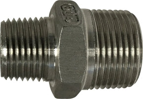 62745 by Midland | 150# Stainless Steel Fitting | Reducing Hex Nipple | 1/2" Male NPT x 3/8" Male NPT | 304 Stainless Steel