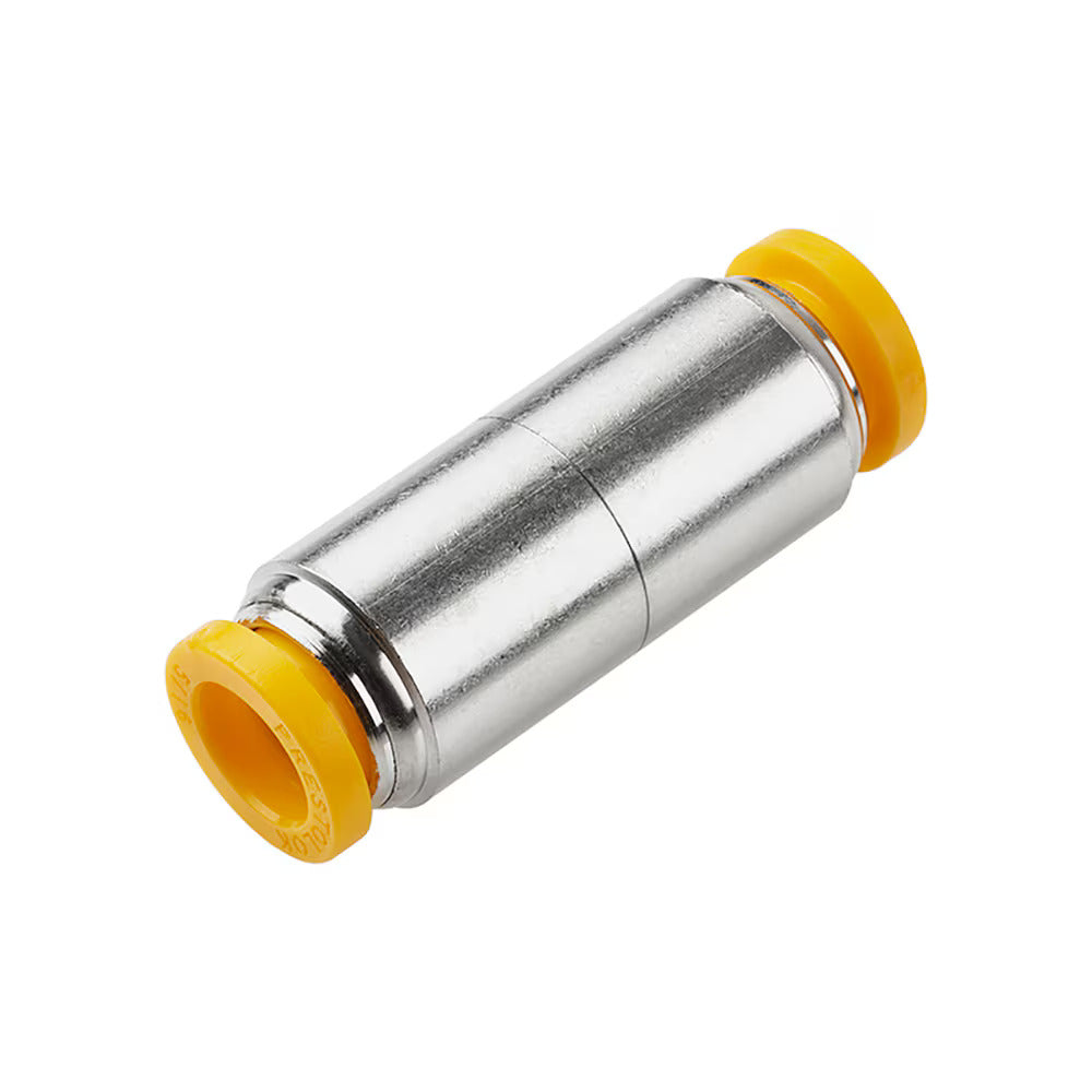 62PLP-6M by Parker | Prestolok PLP Push-to-Connect Fittings | Tube to Tube | 6mm Union Tube Size | 12.70mm O.D | 34.4mm Length | 4.775mm Flow Dia. | Straight | Nickel-Plated Brass | Pack of 10