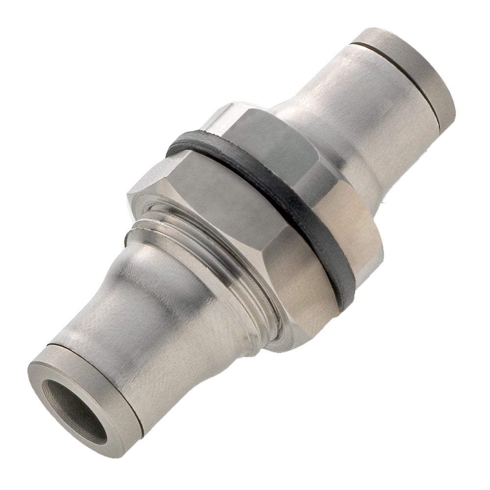 62PLSBH-12M by Parker | Prestolok PLS Push-to-Connect Fittings | Bulkhead Union | 12 mm Tube Size | 51 mm Length | Straight | Stainless Steel | Pack of 2