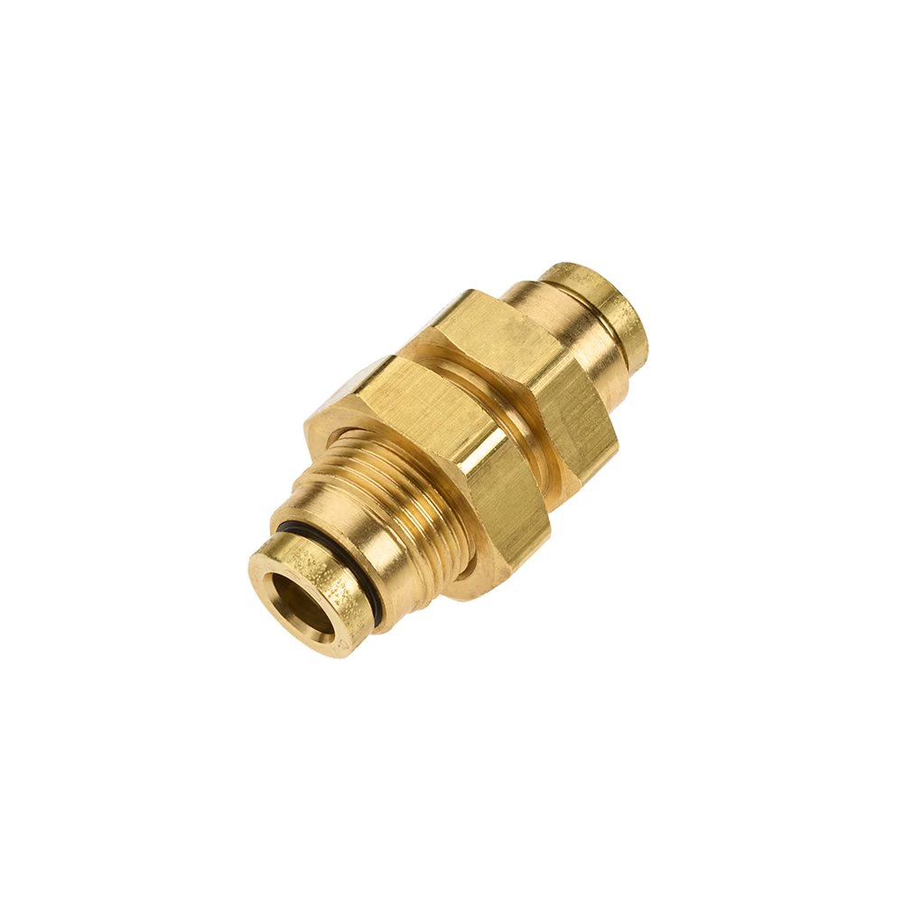 62PTCBH-10 by Parker | Bulkhead Union | 5/8" Push-to-Connect | 1-1/4" Hex A | 1-3/8" Hex B | 2.40" Length | Straight | Brass | Pack of 5