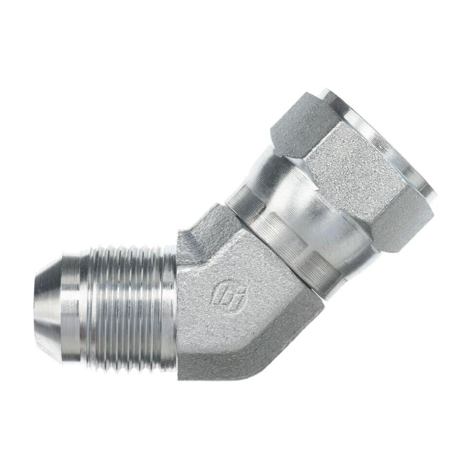 6502-20-20-SS by Brennan Inc. | -20 Male JIC x -20 Female JIC Swivel | 45° Elbow | Stainless Steel