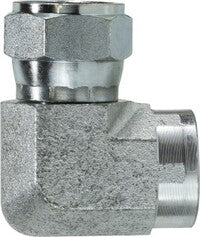 650366 by Midland | Hydraulic JIC Swivel to Female Pipe | 9/16-18 Female JIC 37° Flare x 3/8" Female Pipe | 90° Elbow | Steel