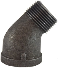 65203 by Midland | Malleable Iron #150 Fitting | 1/2" Female NPT x 1/2" Male NPT | 45° Street Elbow | Black Iron