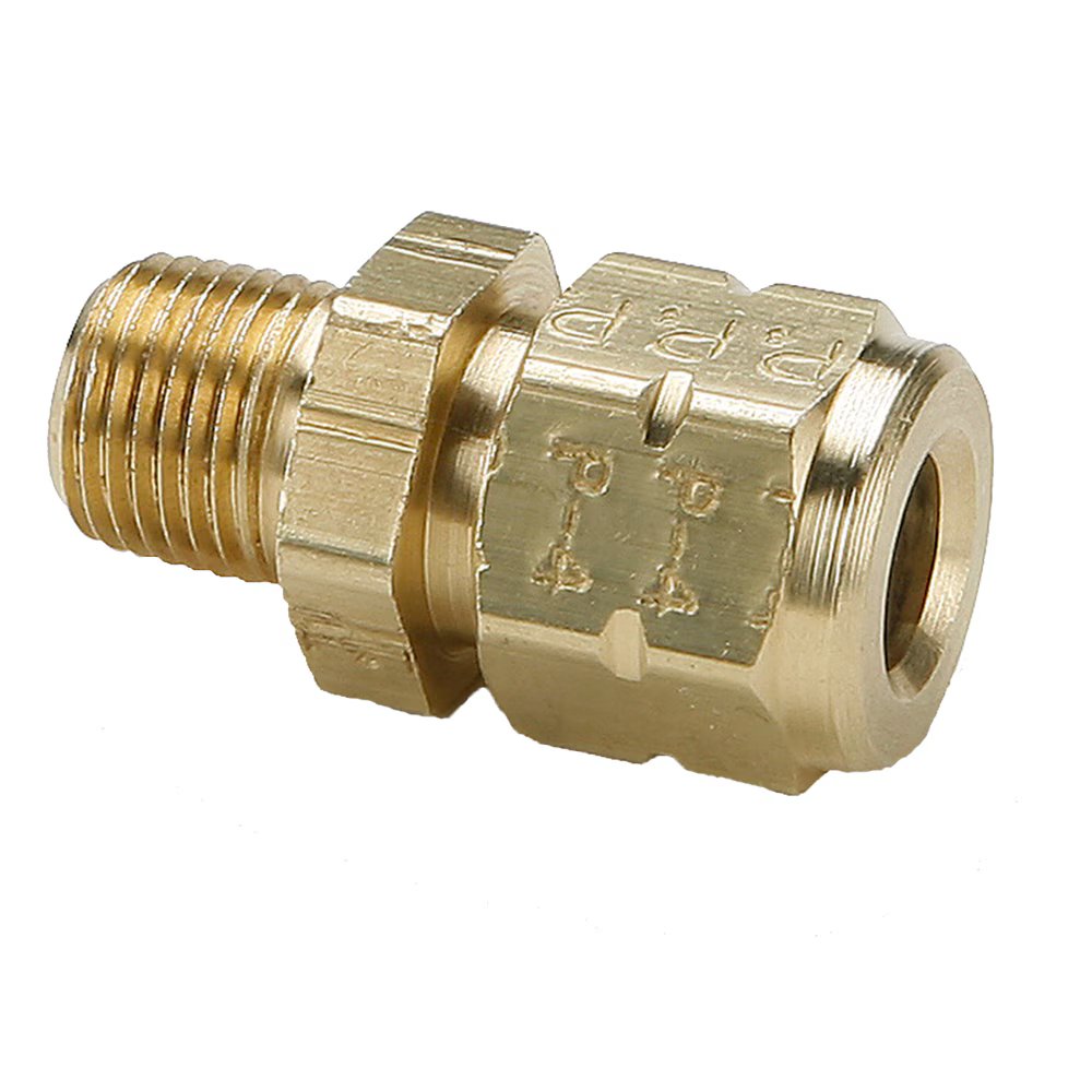 68VL-4-4 by Parker | Vibra-Lok Fittings | 1/4" Tube Size Connector x 1/4" Male Pipe Thread | 9/16" Hex | 1.34" Length | Straight | Brass | Pack of 50