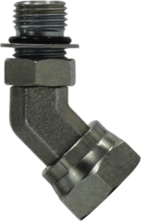 6902NWO66 by Midland | Hydraulic O-Ring Swivel | 9/16-18 Male O-Ring Boss x 3/8" Female NPSM | 45° Elbow | Adapter | Steel