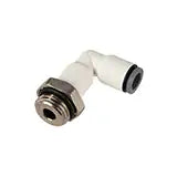 6959 06 19 by Parker | Legris Stud Swivel Fitting | 6 mm Tube Size x M5x0.8 Male M5 Metric Thread | 10 mm Hex | 30 mm Length | 90° Elbow | 316L Stainless Steel