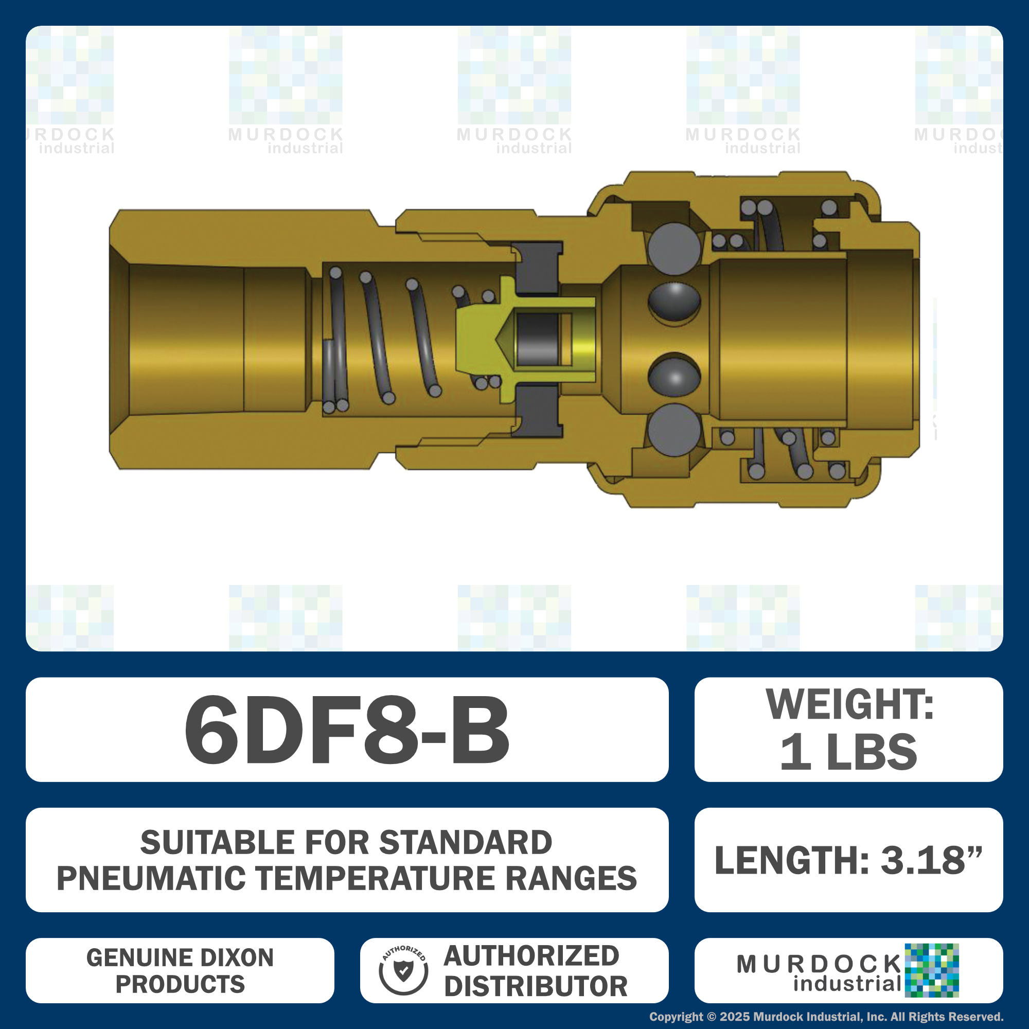 6DF8-B by Dixon Valve | Pneumatic Quick Disconnect Coupling | D-Series | 1" Female NPTF x 3/4" Automatic Industrial Interchange | Socket | Nitrile Seal | Brass
