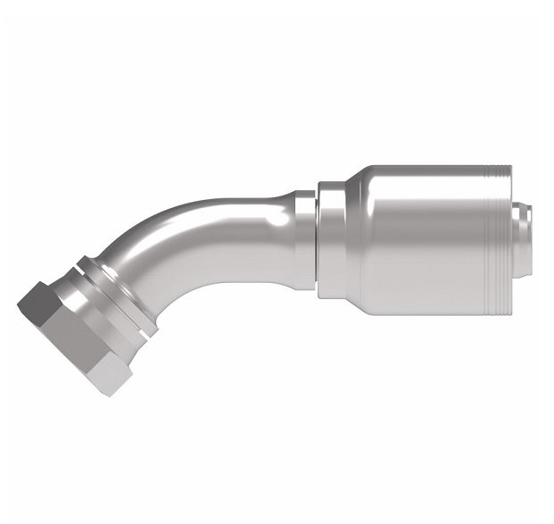 6SA24FJA24 Aeroquip by Danfoss | 6 Wire 6S Female JIC/37° Swivel 45° Elbow (FJA) Crimp Fitting | -24 Female JIC/37° Swivel x -24 Hose Barb | Steel