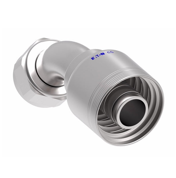 6SA20FJA20 Aeroquip by Danfoss | 6 Wire 6S Female JIC/37° Swivel 45° Elbow (FJA) Crimp Fitting | -20 Female JIC/37° Swivel x -20 Hose Barb | Steel