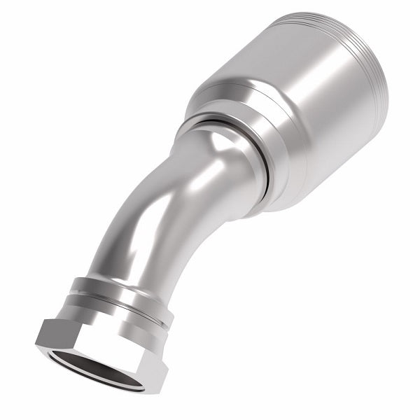 6SA24FRA24 Aeroquip by Danfoss | 6 Wire 6S Female ORS Swivel 45° Elbow (FRA) Crimp Fitting | -24 Female O-Ring Face Seal Swivel x -24 Hose Barb | Steel