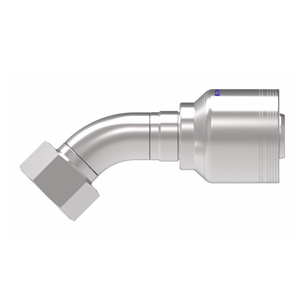 6SA20FRA20 Aeroquip by Danfoss | 6 Wire 6S Female ORS Swivel 45° Elbow (FRA) Crimp Fitting | -20 Female O-Ring Face Seal Swivel x -20 Hose Barb | Steel