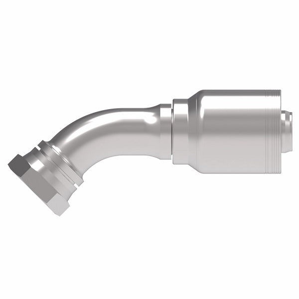 6SA24FRA24 Aeroquip by Danfoss | 6 Wire 6S Female ORS Swivel 45° Elbow (FRA) Crimp Fitting | -24 Female O-Ring Face Seal Swivel x -24 Hose Barb | Steel