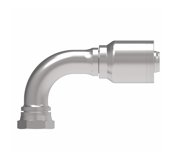 6SA24FRB24 Aeroquip by Danfoss | 6 Wire 6S Female ORS Swivel 90° Elbow (FRB) Crimp Fitting | -24 Female O-Ring Face Seal Swivel x -24 Hose Barb | Steel