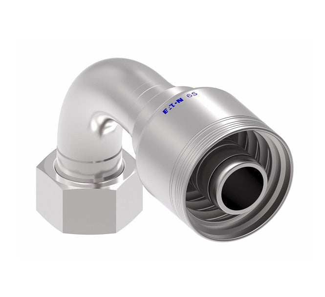 6SA20FRB20 Aeroquip by Danfoss | 6 Wire 6S Female ORS Swivel 90° Elbow (FRB) Crimp Fitting | -20 Female O-Ring Face Seal Swivel x -20 Hose Barb | Steel