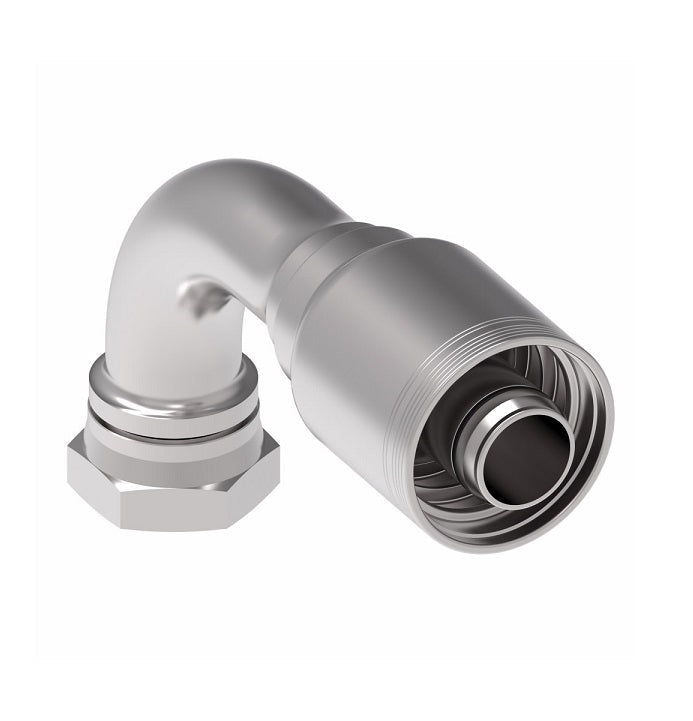 6SA24FRB24 Aeroquip by Danfoss | 6 Wire 6S Female ORS Swivel 90° Elbow (FRB) Crimp Fitting | -24 Female O-Ring Face Seal Swivel x -24 Hose Barb | Steel