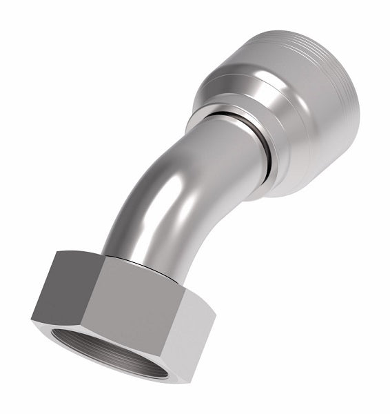 6S32DSA16 Aeroquip by Danfoss | 6 Wire 6S Female DIN 24° Seat Swivel DKO (Heavy) 45° Elbow (DSA) Crimp Fitting | S38 Female DKO/DIN 24° Seat x -16 Hose Barb | Steel