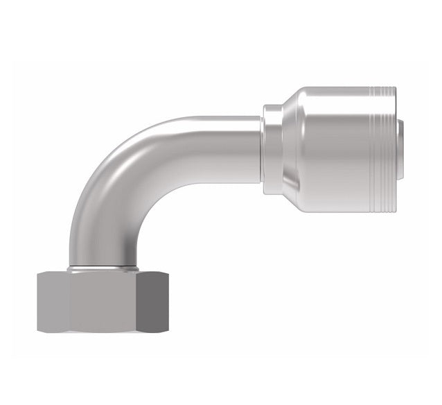 6S32DSB20 Aeroquip by Danfoss | 6 Wire 6S Female DIN 24° Seat Swivel DKO (Heavy) 90° Elbow (DSB) Crimp Fitting | S38 Female DKO/DIN 24° Seat x -20 Hose Barb | Steel