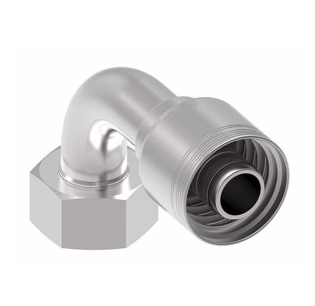 6S32DSB20 Aeroquip by Danfoss | 6 Wire 6S Female DIN 24° Seat Swivel DKO (Heavy) 90° Elbow (DSB) Crimp Fitting | S38 Female DKO/DIN 24° Seat x -20 Hose Barb | Steel
