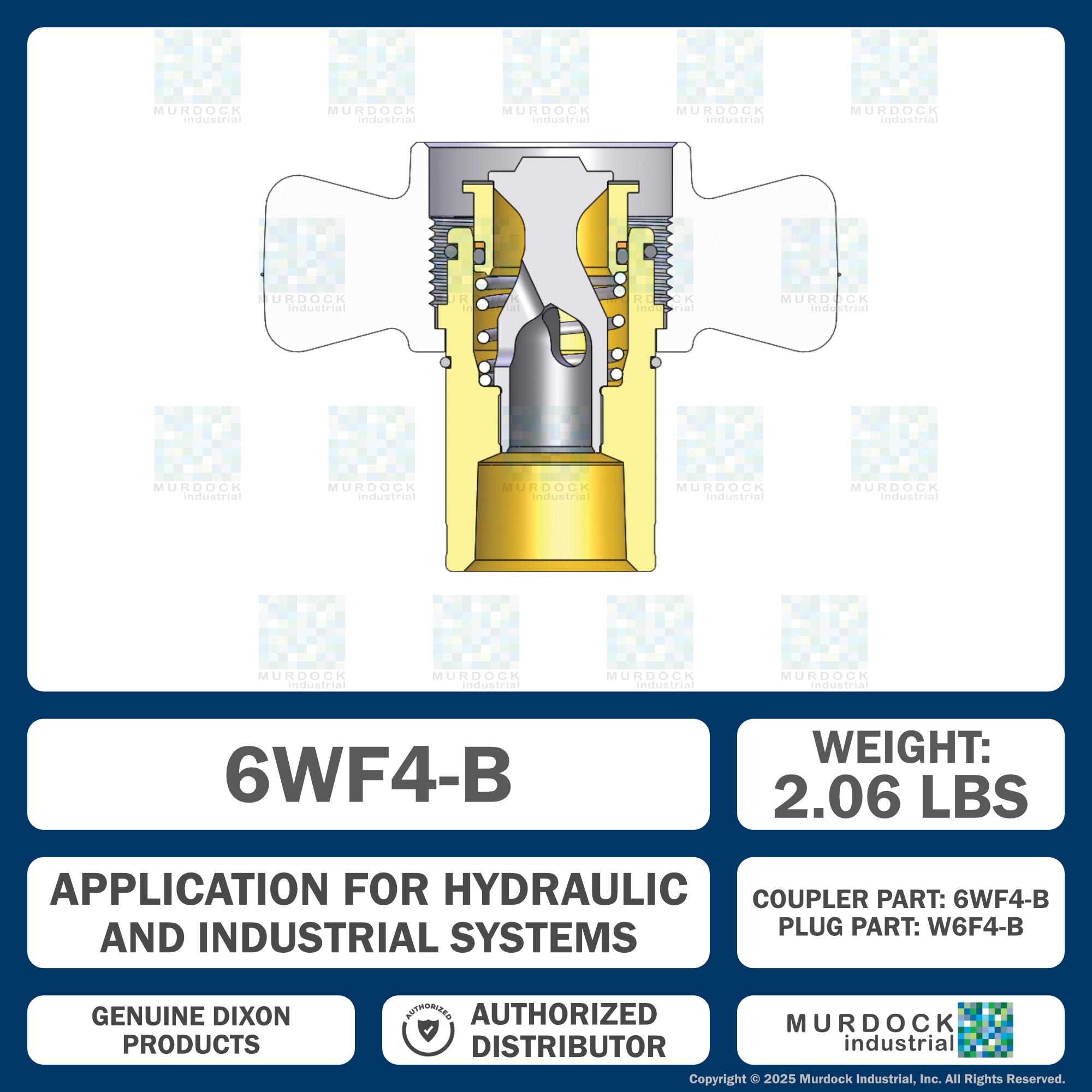 6WF4-B by Dixon Valve | Hydraulic Quick Disconnect Coupling | W-Series | 1/2" Female NPTF x 3/4" Wingstyle Interchange | Socket | Nitrile Seal | Brass