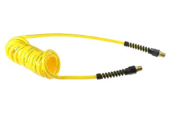 PU38-504-Y by Coilhose | Flexcoil Air Hose | 3/8" Hose ID x 9/16" Hose OD | 1/4" Male NPT Rigid Strain Relief Fittings | Yellow | Polyurethane | 50ft