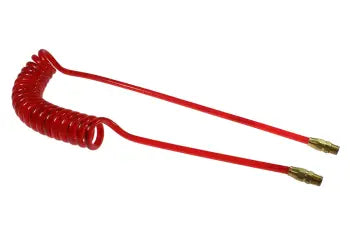 PRE38-15-TR by Coilhose | Flexeel® Reinforced Coiled Air Hose | 3/8" Hose ID x 9/16" Hose OD | 3/8" Male NPT Rigid Reusable Fittings | Transparent Red | Polyurethane | 15ft