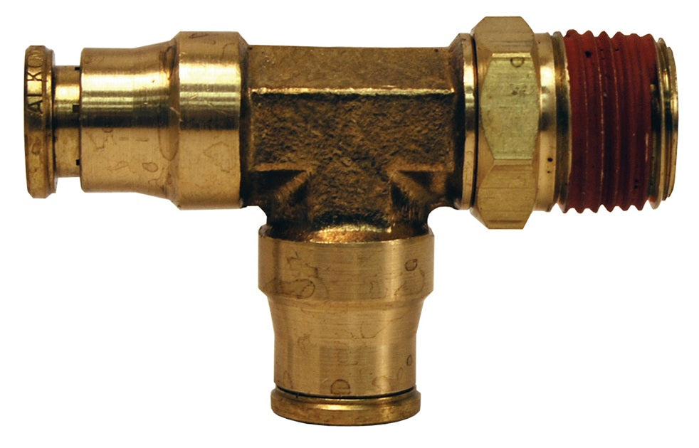 71S12X8 by Dixon Valve | Push-In Fitting | Male Swivel Run Tee | 3/8" Tube OD x 1/4" Male NPTF x 3/8" Tube OD | Forged Brass