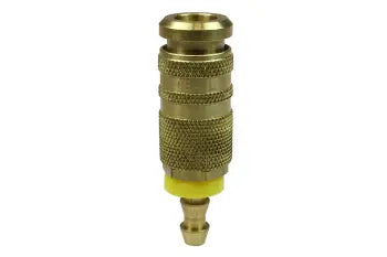 15C90B5H by Coilhose | CoilFlow™ Automatic Industrial & Acme Interchange | Six Ball Combo Coupler | 1/4" Body Size | 5/16" Hose Barb | Straight | Brass (Type 15)