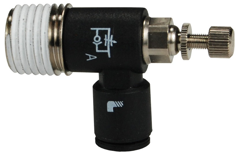 76655614 by Dixon Valve | Legris Push-to Connect Flow Control Valve | Miniature Exhaust | 1/4" Tube OD x 1/4" Male NPT | Nylon