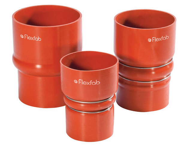 7866 by FlexFab | 4-ply Charge Air Connector (CAC) Convoluted Reducer | 4.00"/4.50" ID | 4.23"/4.73" OD | Red | 7" Overall Length