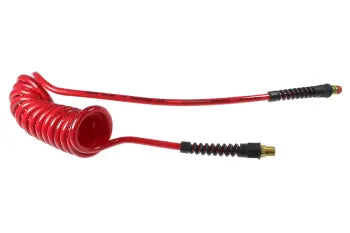 PU38-15A-R by Coilhose | Flexcoil Air Hose | 3/8" Hose ID x 9/16" Hose OD | 3/8" Male NPT Rigid & Swivel Strain Relief Fittings | Red | Polyurethane | 15ft