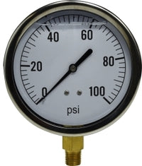 80463 by Midland | Liquid Filled Gauge | 1/4" Male NPT Lower Mount | 4" Face | 0-100 PSI | Stainless Steel