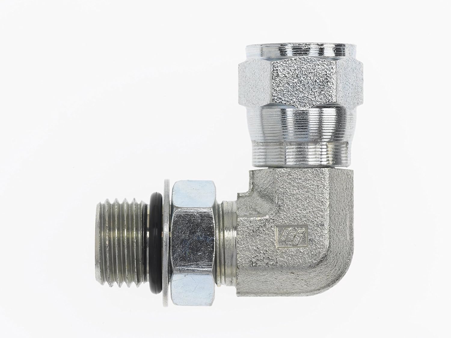 6809-06-06-NWO-SS by Brennan Inc. | -06 Male Adjustable O-Ring Boss x -06 Female JIC Swivel | 90° Elbow | Stainless Steel