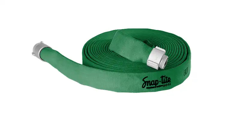 8D25x100G25N by Snap-Tite | 8D Series | Double Jacket Polyester Fire Hose Assembly with EPDM Liner | 2-1/2" Hose I.D. | 2-1/2" Male NH x 2-1/2" Female NH Couplings | 400 PSI | Green Dura-Cote | 100ft Length