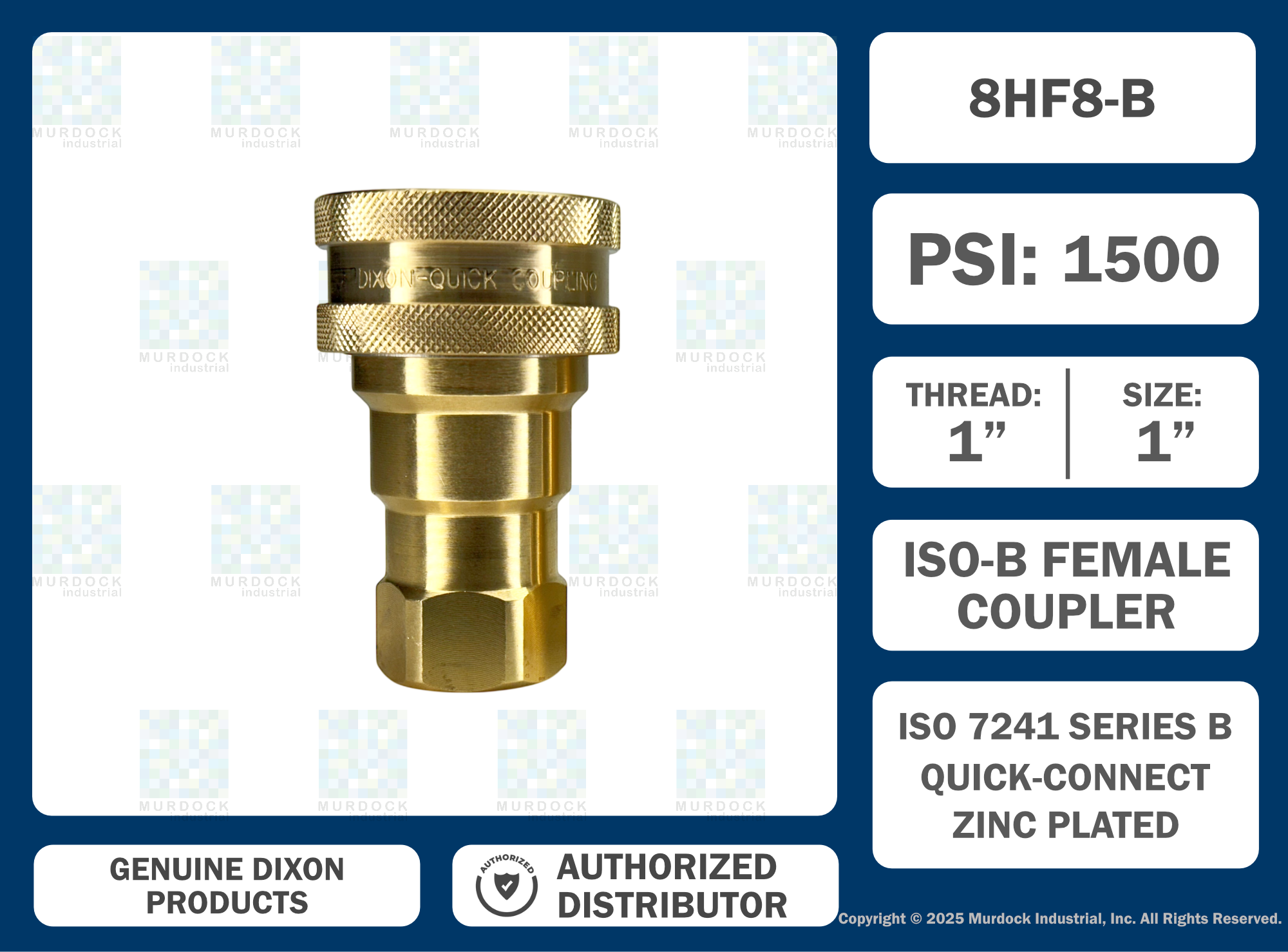 8HF8-B by Dixon Valve | Hydraulic Quick Disconnect Coupling | H-Series | 1" Female NPTF x 1" ISO-B Interchange | Socket | Nitrile Seal | Brass